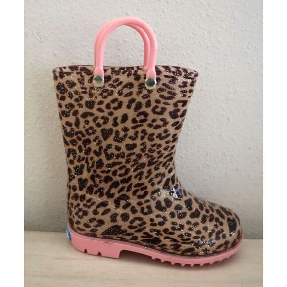 Zoogs Toddler Girl's Sz 8 Tan & Pink Leopard Print Rain Boots - Picture 8 of 9